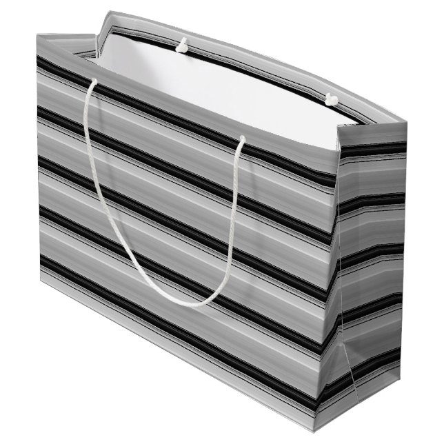 Cute black grey stripes large gift bag (Back Angled)