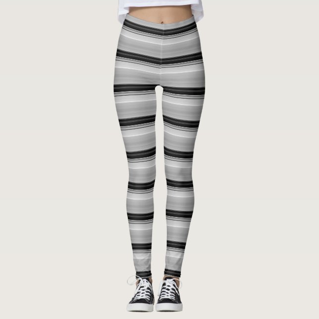 Cute black grey stripes leggings (Front)