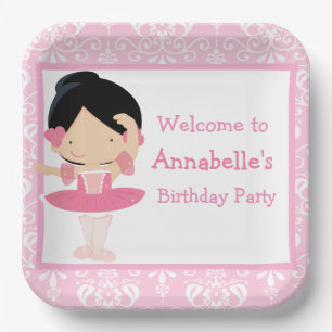 Cute Black Hair Ballerina Birthday Party Paper Plate