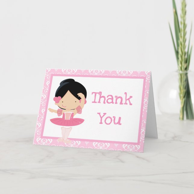 Cute Black Hair Ballerina 'Thank You' Thank You Card (Front)