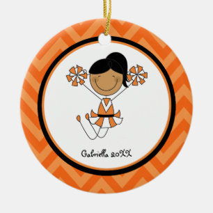 Cute Black Haired Cheerleader Christmas Ornament