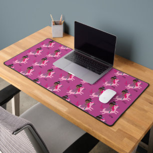 Cute Black Haired Girl Riding on a Unicorn Desk Mat