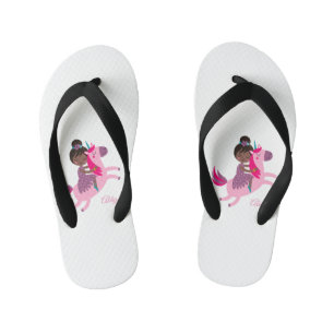 Cute Black Haired Girl Riding on a Unicorn Kid's Thongs