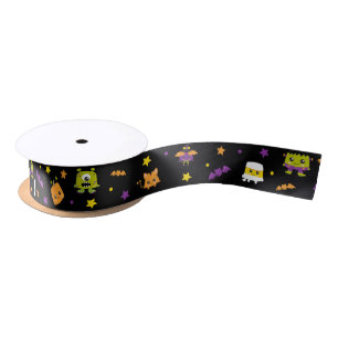 Cute Black Halloween Baby Monsters 1.5 Inch Satin Ribbon