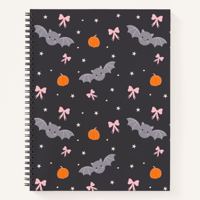 Cute Black Halloween Bat Pattern Notebook (Front)