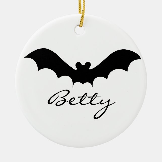 Cute Black Halloween Bat Silhouette Ceramic Ornament (Front)