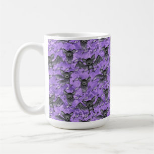 CUTE BLACK HALLOWEEN BATS WITH PURPLE CANDIES COFFEE MUG