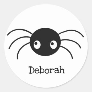 Cute black Halloween cartoon spider personalised  Classic Round Sticker