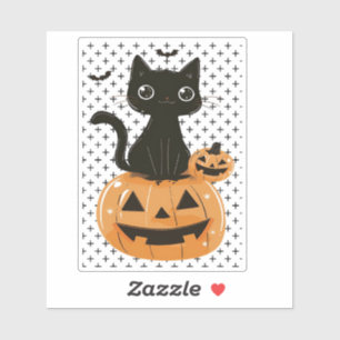 Cute black Halloween cat and pumpkin