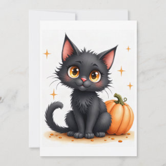 Cute Black Halloween Cat Invitation