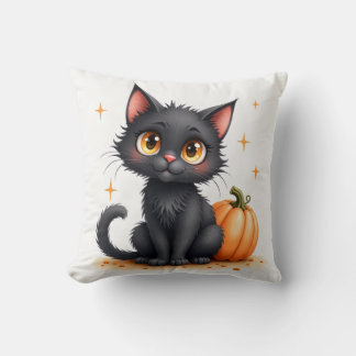 Cute Black Halloween Cat Throw Pillow