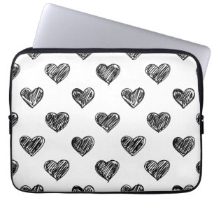 CUTE BLACK HEARTS DOODLES PATTERN LAPTOP SLEEVE