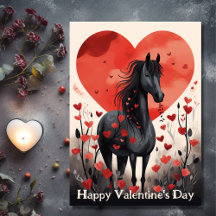 Cute Black Horse and Hearts Valentine's Day
