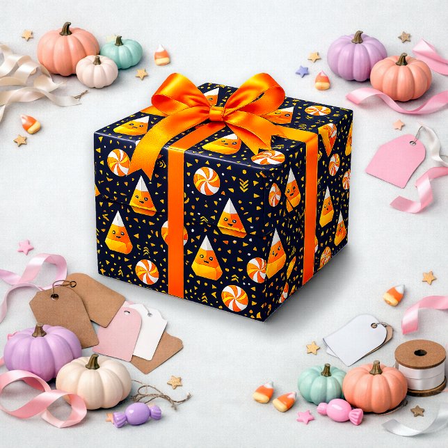 Cute Black Illustrated Candy Corn Wrapping Paper (Creator Uploaded)