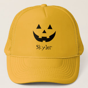 Cute black Jack o lantern custom name Halloween Trucker Hat