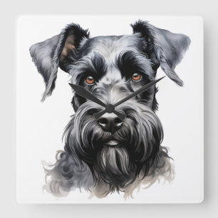 CUTE BLACK KERRY BLUE TERRIER DOG SQUARE WALL CLOCK