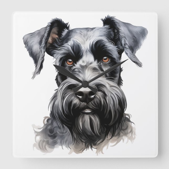 CUTE BLACK KERRY BLUE TERRIER DOG SQUARE WALL CLOCK (Front)