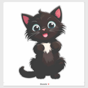 Cute Black Kitten Cartoon With Big Eyes