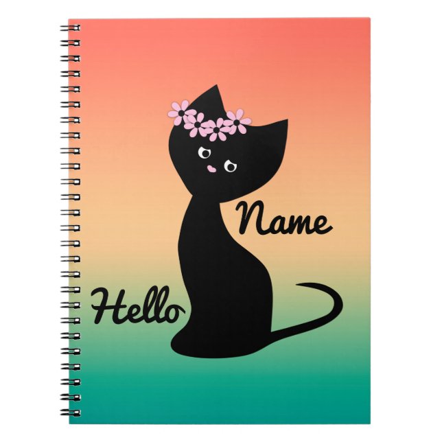 Cute black kitten cat personalised  summer gradien notebook (Front)