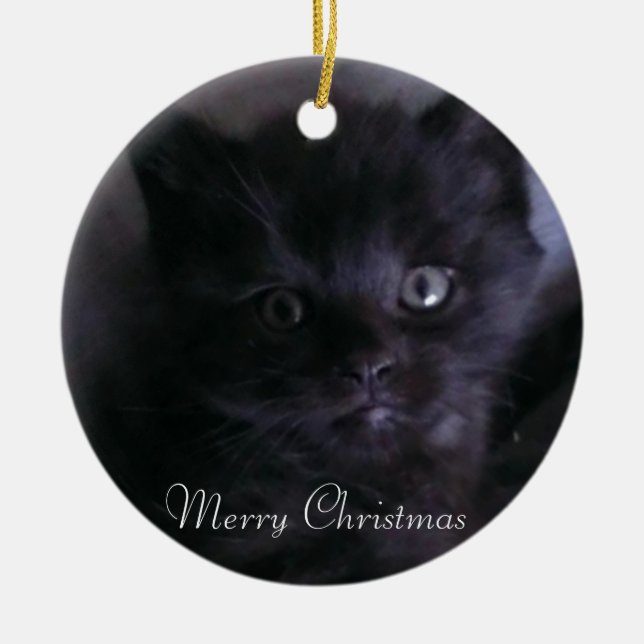 Cute Black Kitten Christmas Tree Ornament (Front)