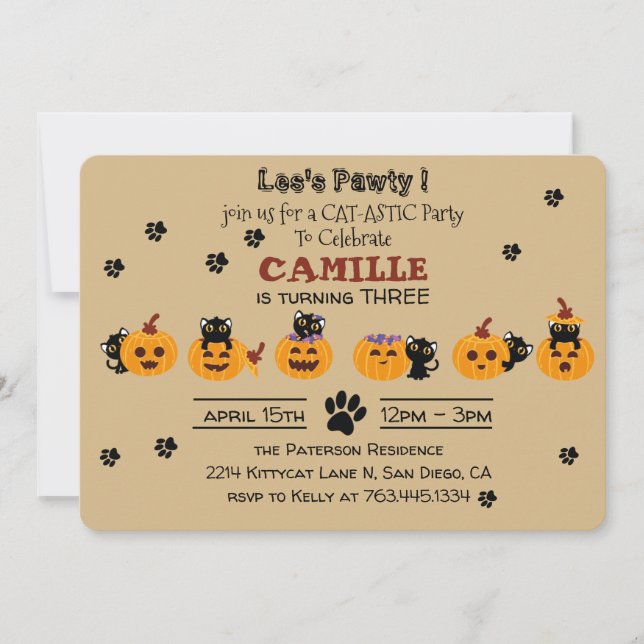 Cute black kitten halloween birthday Invitation (Front)