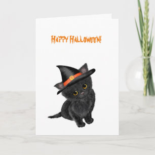 Cute black kitten Halloween card
