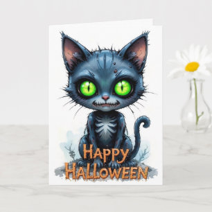 Cute Black Kitten Halloween Whimsical Cat Lover  Card