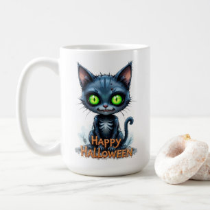 Cute Black Kitten Halloween Whimsical Cat Lover Coffee Mug