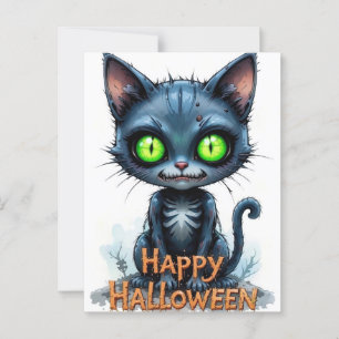 Cute Black Kitten Halloween Whimsical Cat Lover  Postcard