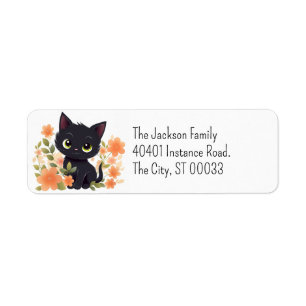 Cute Black Kitten Kawaii Chibi Return Address Label
