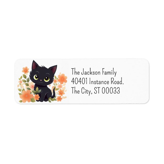 Cute Black Kitten Kawaii Chibi Return Address Label (Front)
