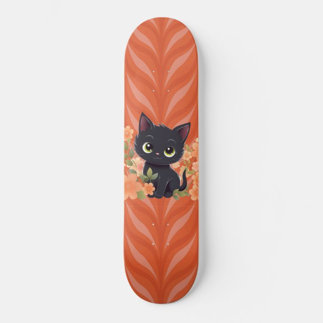 Cute Black Kitten Kawaii  Skateboard (Front)