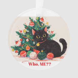 Cute Black Kitten looking Guilty - Christmas  Ornament