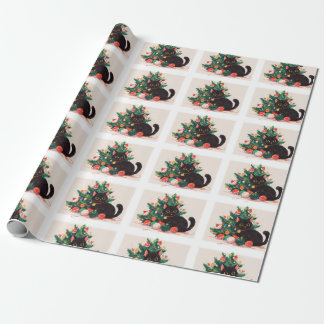 Cute Black Kitten looking Guilty - Christmas Wrapping Paper
