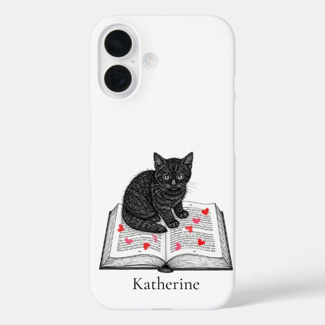 Cute Black Kitten on a Book Personalized with name Case-Mate iPhone Case (Back)