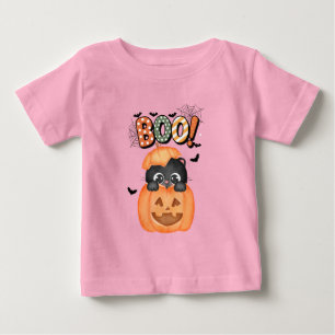 Cute Black Kitten Ready to Boo Halloween Baby T-Shirt