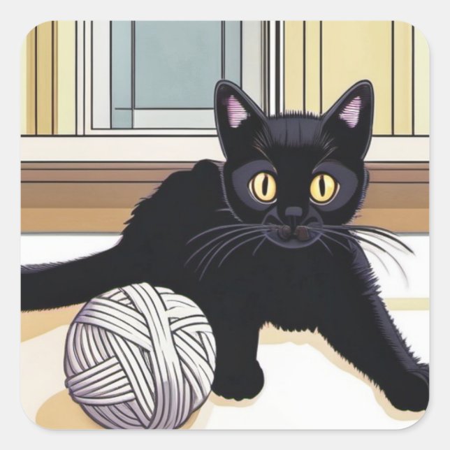 Cute Black Kitten Square Sticker (Front)