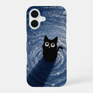 Cute Black Kitten Under Starry Night iPhone 16 Case
