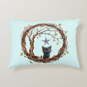 Cute Black Kitten Watching a Star Decorative Cushion