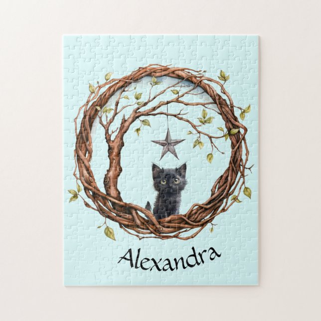 Cute Black Kitten Watching a Star Jigsaw Puzzle (Vertical)