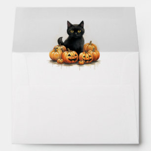 Cute Black Kitten with Jack-O-Lanterns Halloween  Envelope