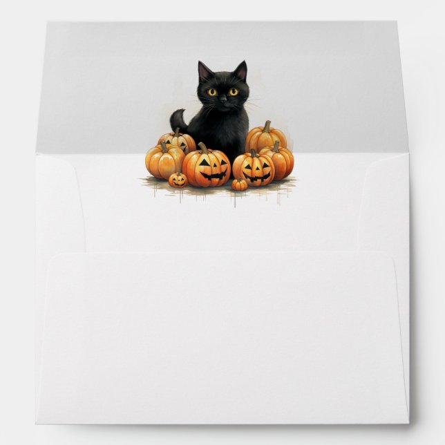 Cute Black Kitten with Jack-O-Lanterns Halloween  Envelope (Back (Bottom))