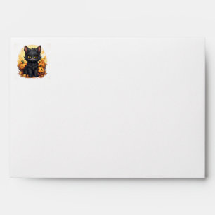 Cute Black Kitten with Jack-O-Lanterns Halloween  Envelope