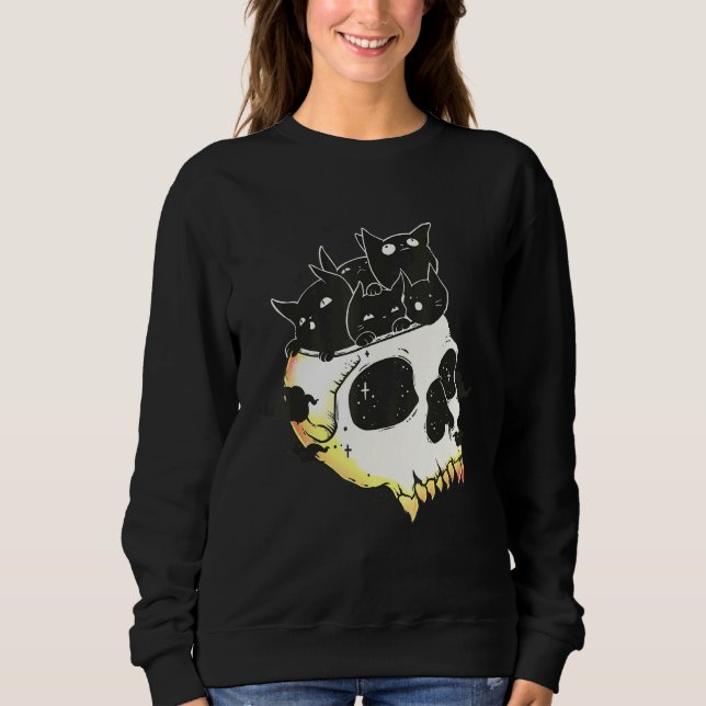 Cute Black Kittens In Skull Art Sweatshirt (Front)