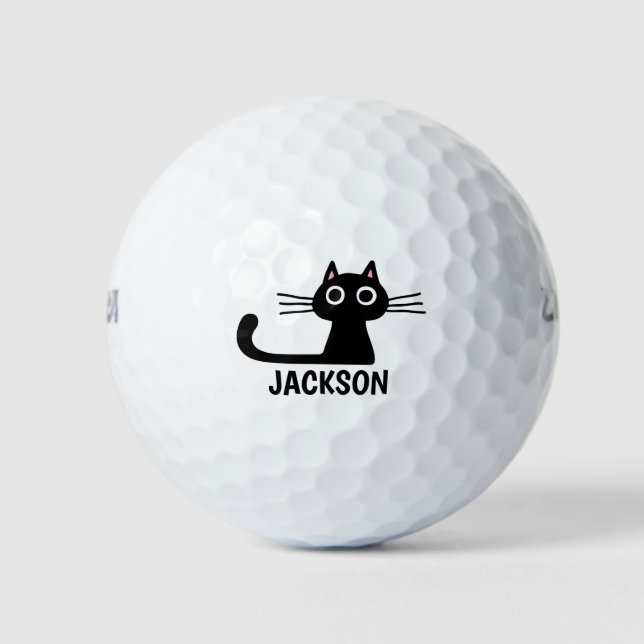 Cute Black Kitty Cat | Cool Kitten Personalised Golf Balls (Front)