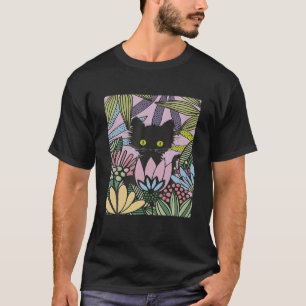 Cute Black Kitty Cat Flowers Floral Garden Cat Own T-Shirt