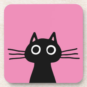 Cute Black Kitty Cat - Fun Animal Art Hot Pink Coaster
