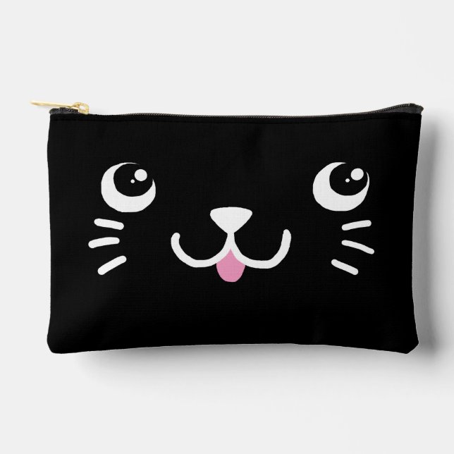 Cute Black Kitty Face Accessory Pouch (Front)