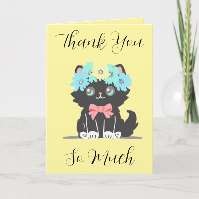 Cute Black Kitty Folded Thank You Card (Front)