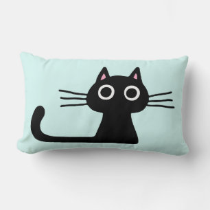 Cute Black Kitty Quirky Cat with Long Whiskers Lumbar Cushion